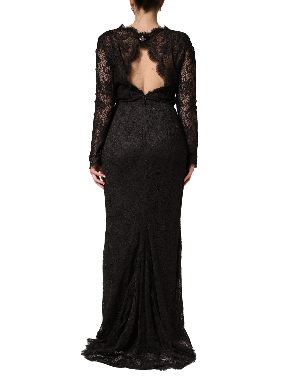 Dolce & Gabbana Black Floral Lace Sheath Maxi Dress