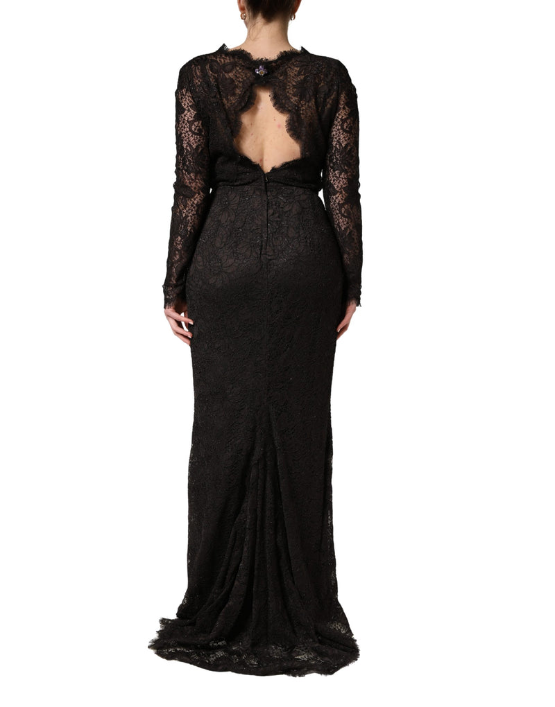 Dolce & Gabbana Black Floral Lace Sheath Maxi Dress