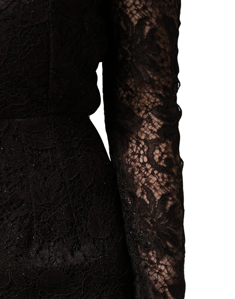 Dolce & Gabbana Black Floral Lace Sheath Maxi Dress