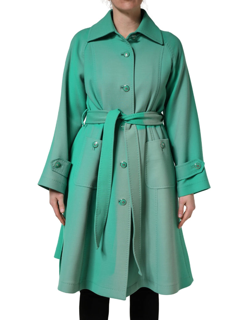 Dolce & Gabbana Green Buttoned Down Belt Trench Coat Jacket