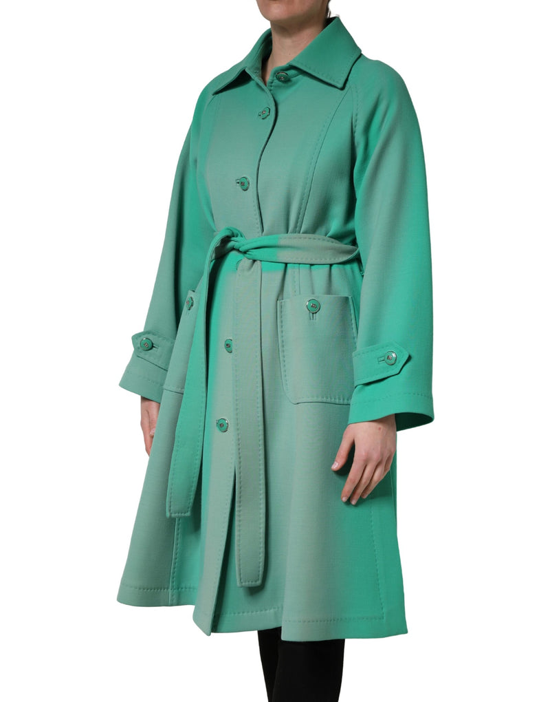 Dolce & Gabbana Green Buttoned Down Belt Trench Coat Jacket