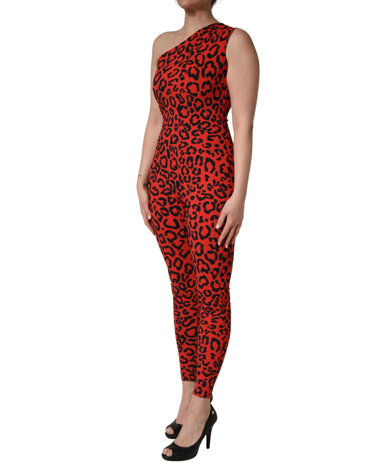 Dolce & Gabbana Black Red Leopard Print Jumpsuit