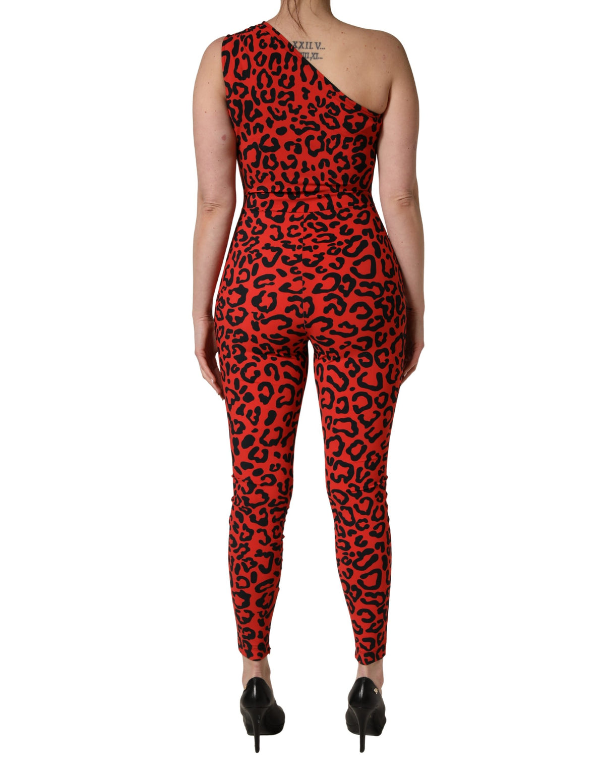 Dolce & Gabbana Black Red Leopard Print Jumpsuit