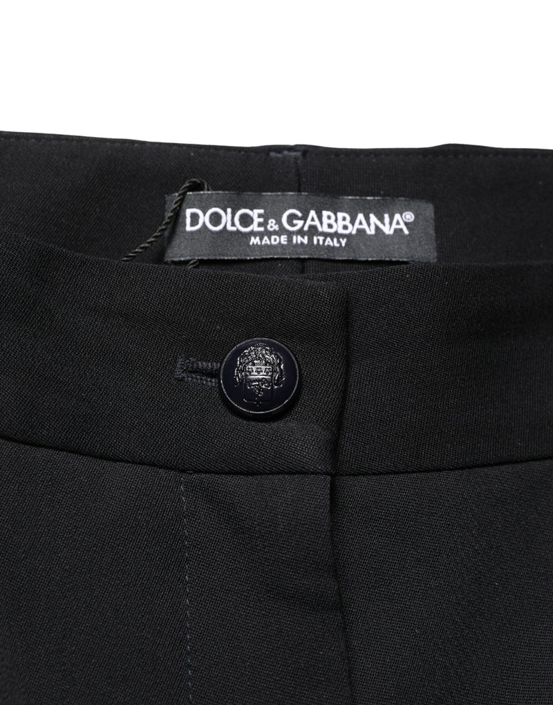 Dolce & Gabbana Black Wool High Waist Cropped Tapered Pants