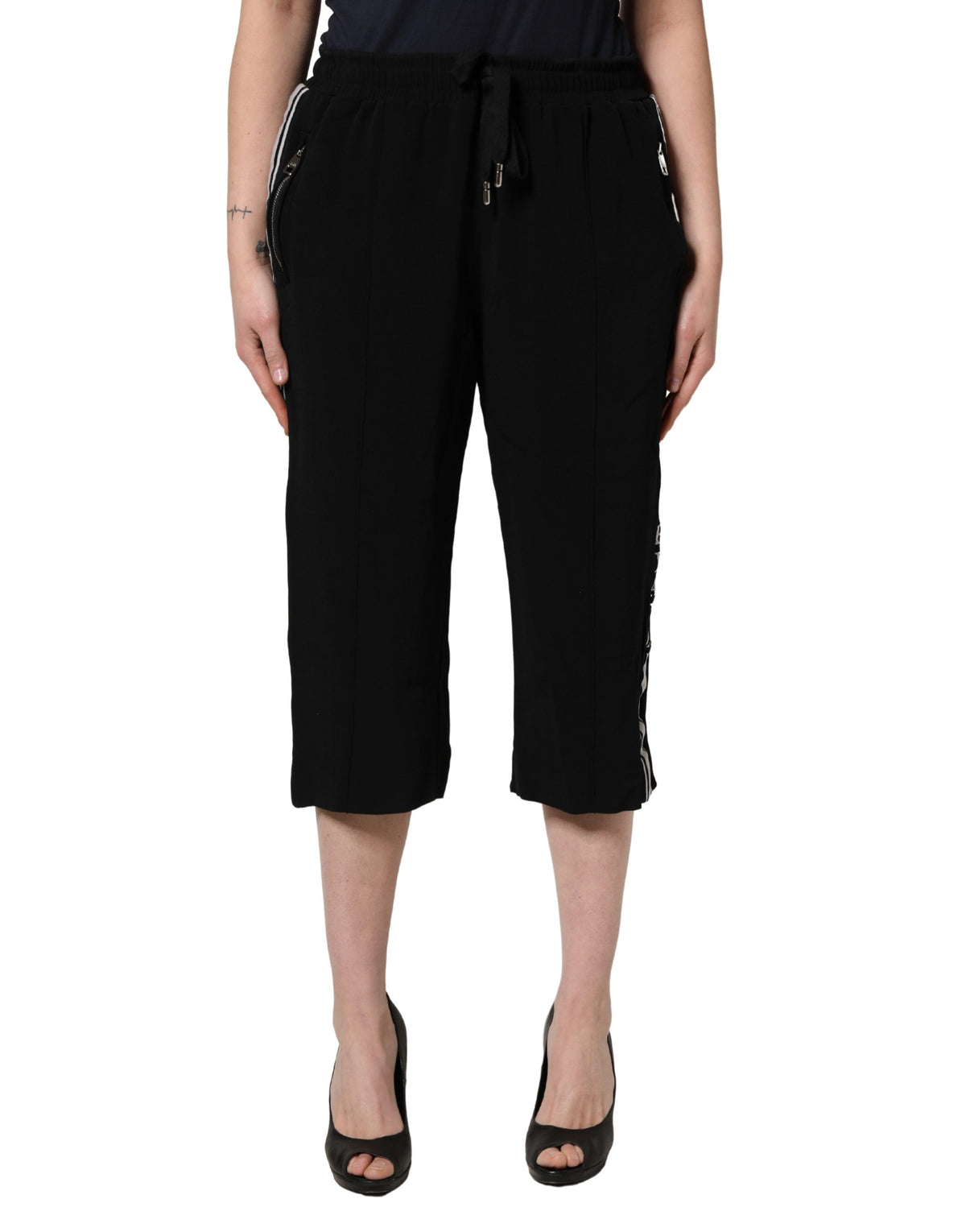 Dolce & Gabbana Black Viscose Mid Waist Cropped Women Pants
