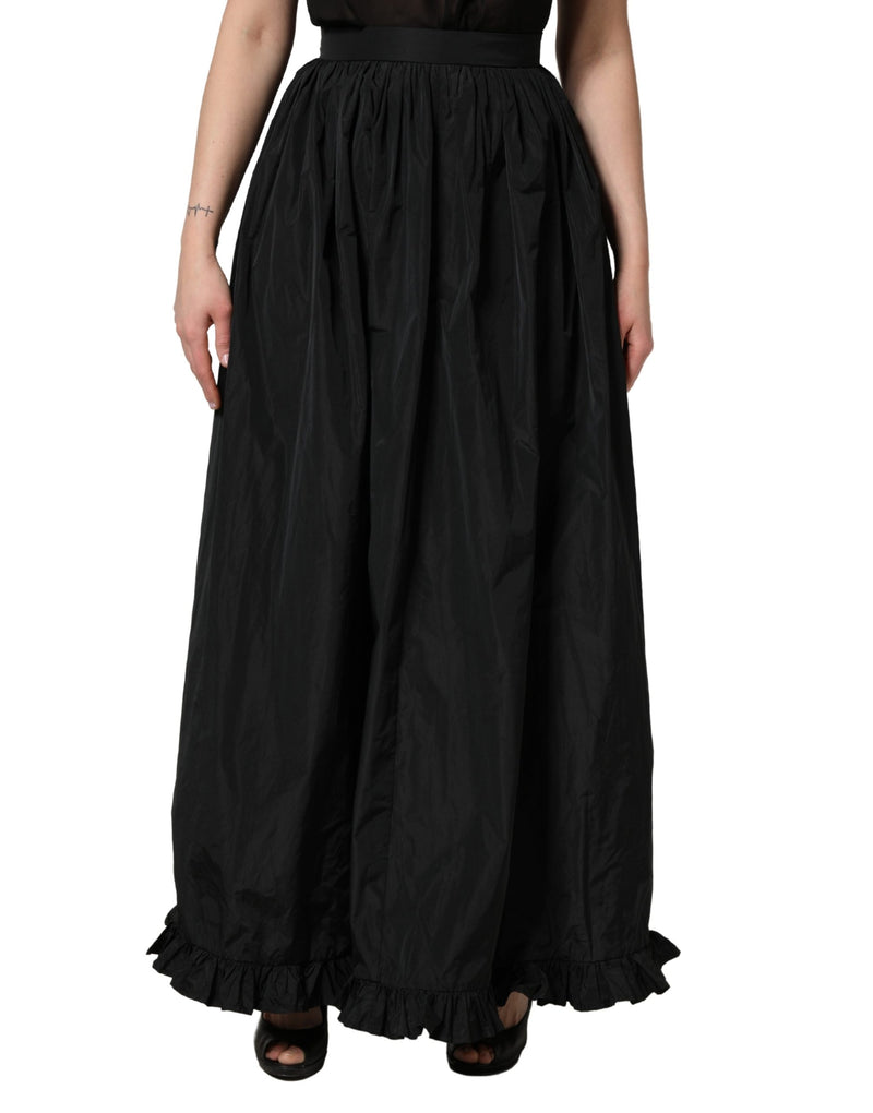 MSGM Black High Waist Pleated A-line Long Maxi Skirt for Women