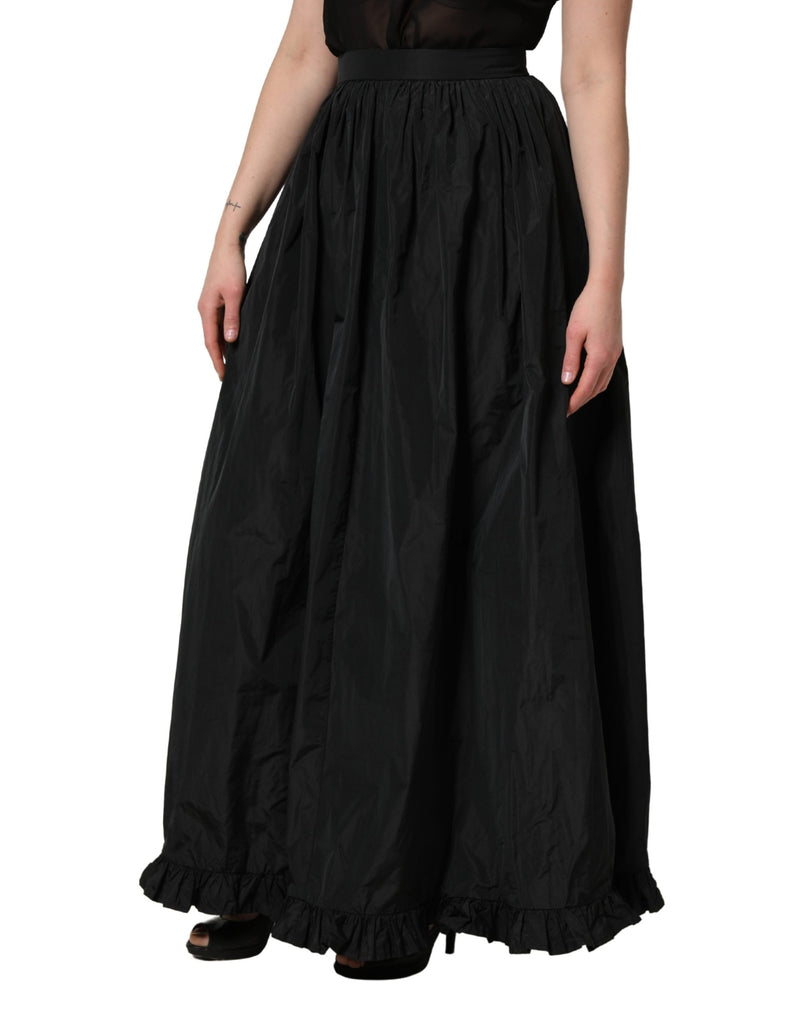 MSGM Black High Waist Pleated A-line Long Maxi Skirt for Women