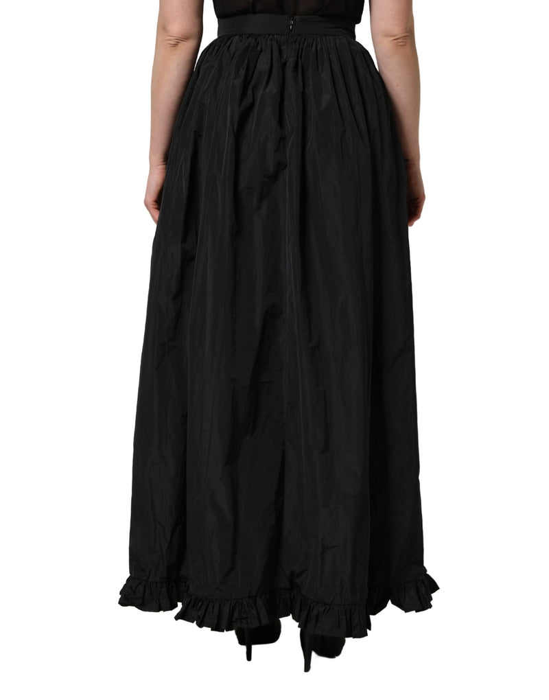 MSGM Black High Waist Pleated A-line Long Maxi Skirt for Women