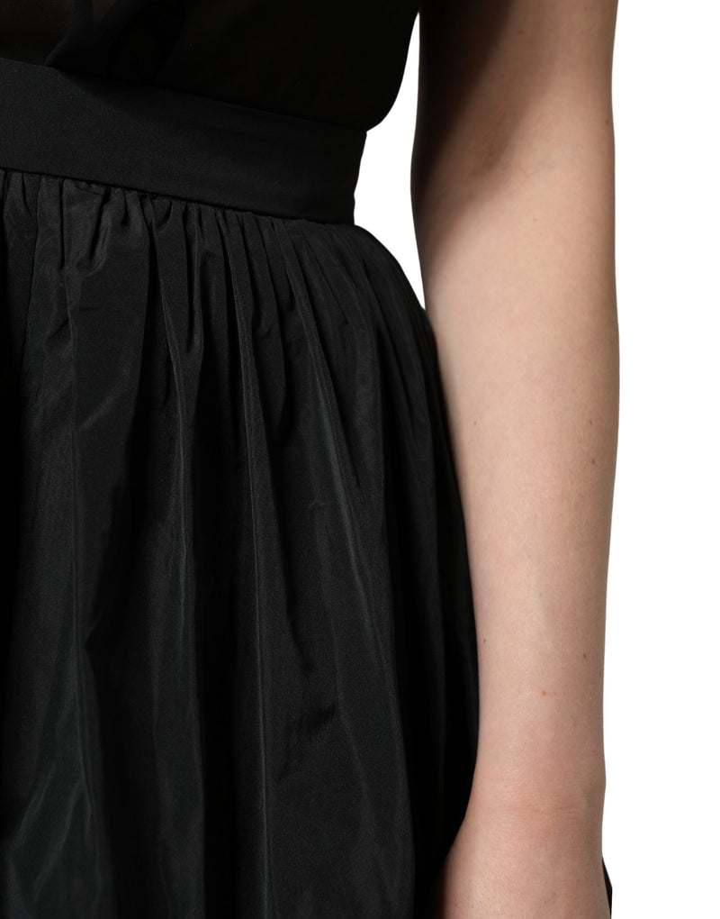 MSGM Black High Waist Pleated A-line Long Maxi Skirt for Women