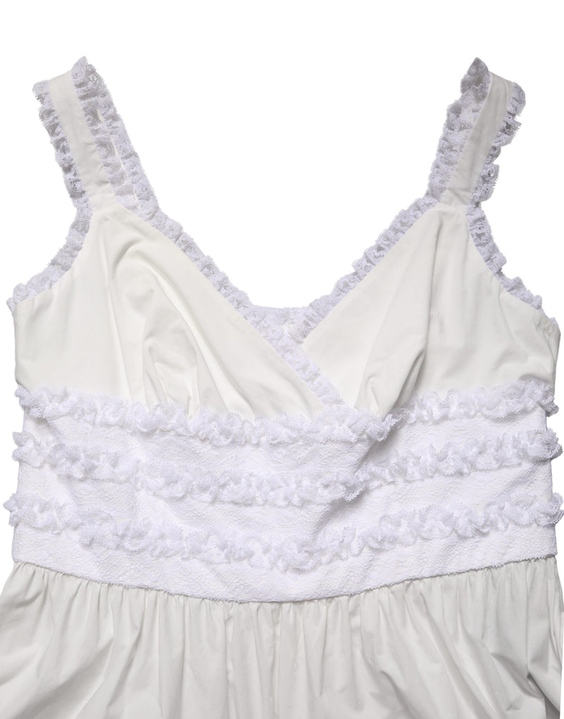 Dolce & Gabbana White Cotton Sleeveless Lace Maxi Dress