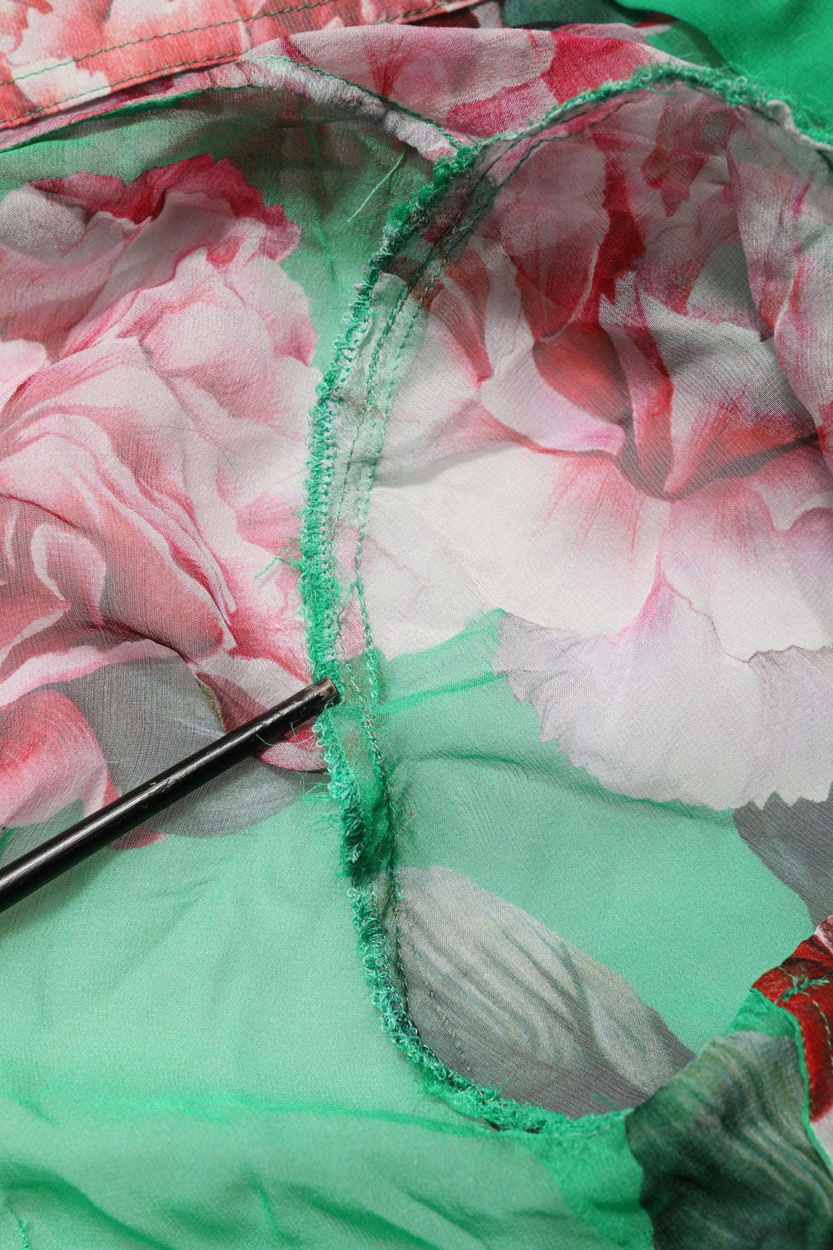 Dolce & Gabbana Green Carnation Print Silk Collared Blouse Top