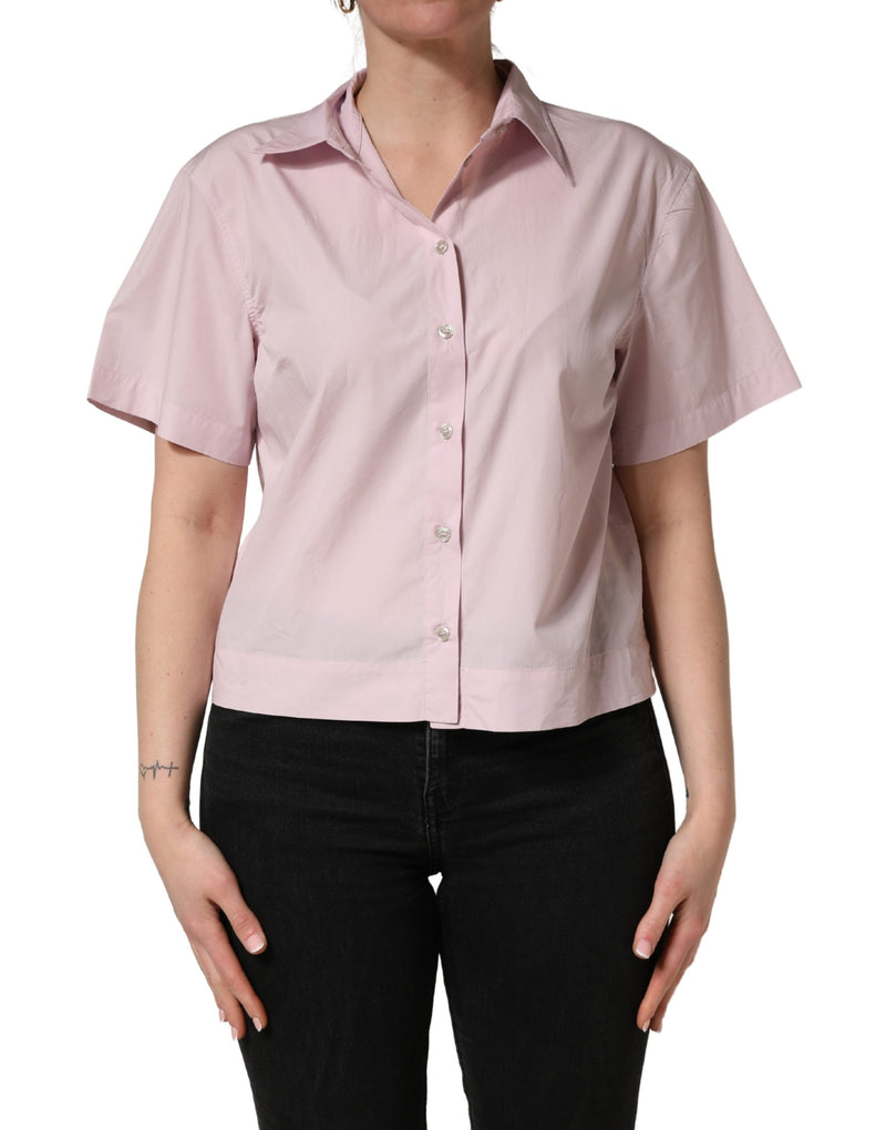 Dolce & Gabbana Light Pink Cotton Collared Buttoned Blouse