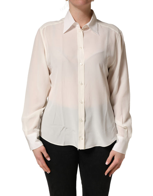 Dolce & Gabbana Off White Long Sleeve Collared Blouse