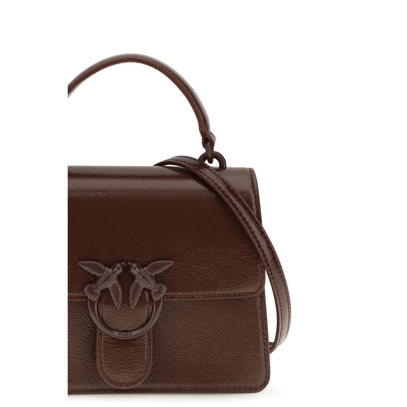 PINKO Burgundy Goatskin Handbag - Love One Top Handle Mini Bag