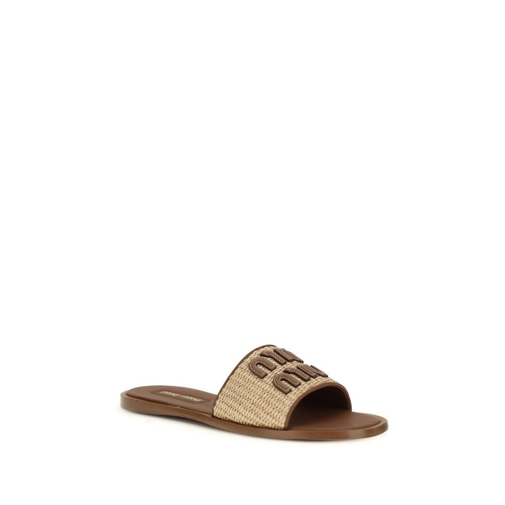 Miu Miu Beige Nylon Slippers for Women