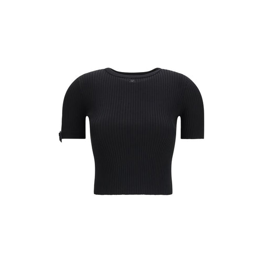 Courrèges Black Viscose Crop Top with Logo Detail