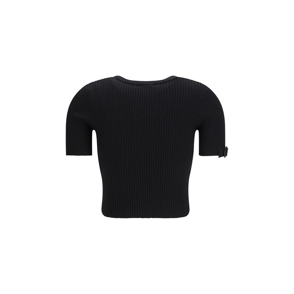 Courrèges Black Viscose Crop Top with Logo Detail