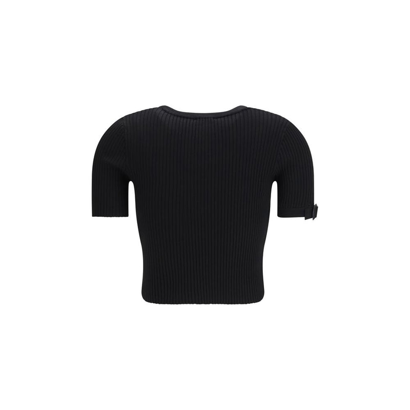 Courrèges Black Viscose Crop Top with Logo Detail