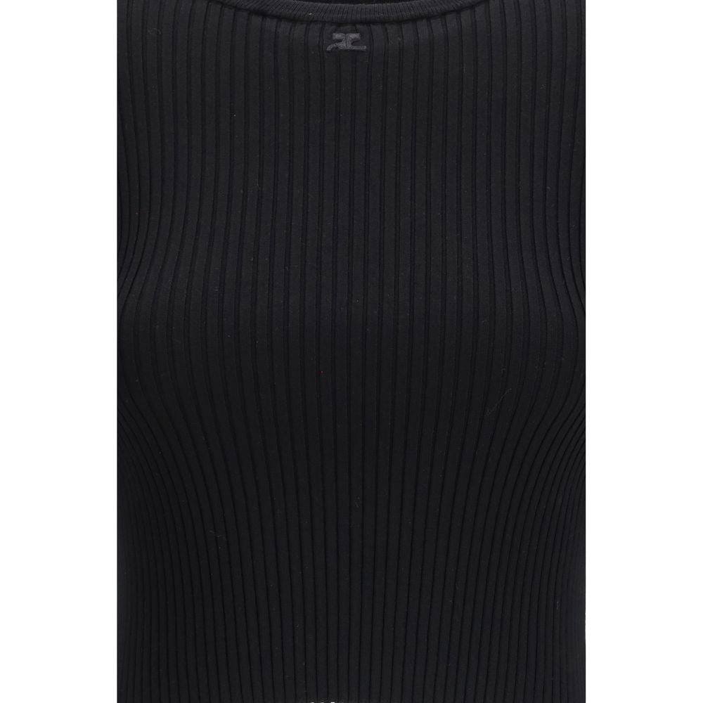 Courrèges Black Viscose Crop Top with Logo Detail