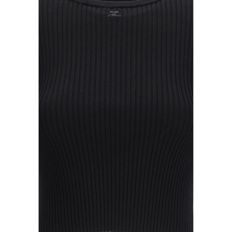 Courrèges Black Viscose Crop Top with Logo Detail
