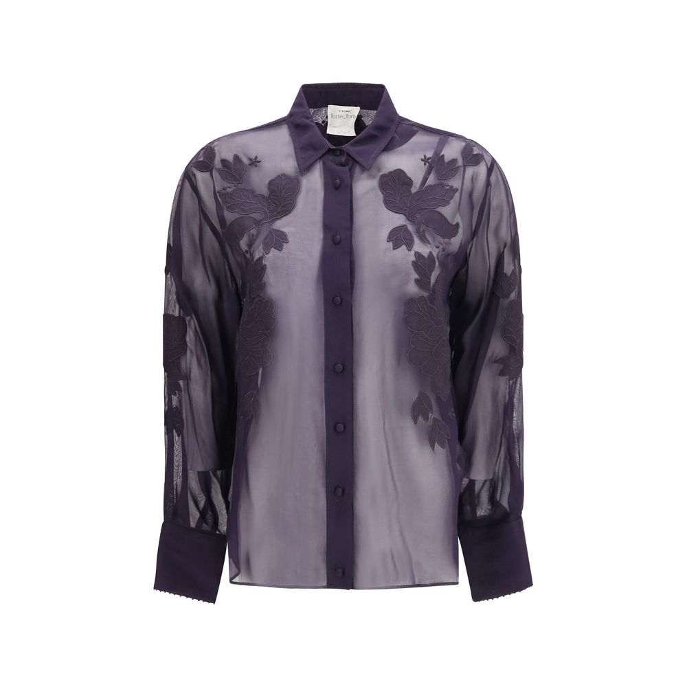 Forte_Forte Blue Viscose Blouse with Floral Embroidery