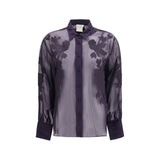 Forte_Forte Blue Viscose Blouse with Floral Embroidery