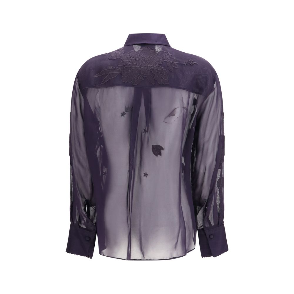 Forte_Forte Blue Viscose Blouse with Floral Embroidery