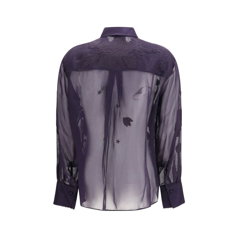 Forte_Forte Blue Viscose Blouse with Floral Embroidery