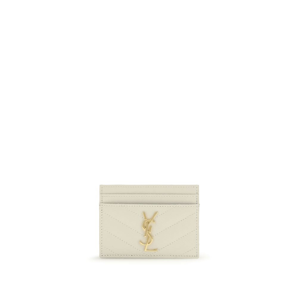 Portefeuille Bos Taurus en cuir de veau beige Saint Laurent