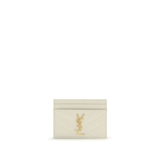 Portefeuille Bos Taurus en cuir de veau beige Saint Laurent