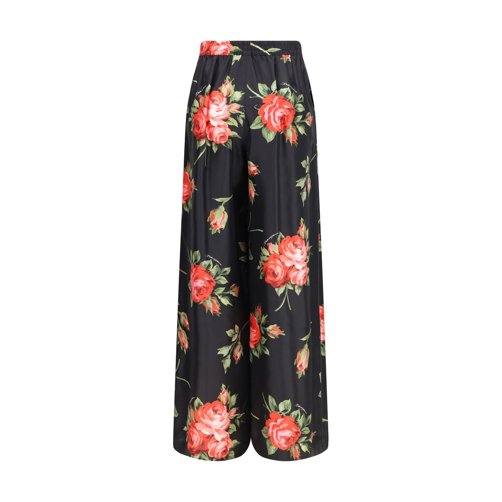 Dolce & Gabbana Multicolor Silk Wide-Leg Casual Pants