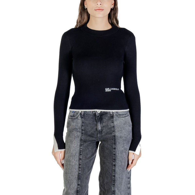 Karl Lagerfeld Black Viscose Mock Neck Sweatshirt