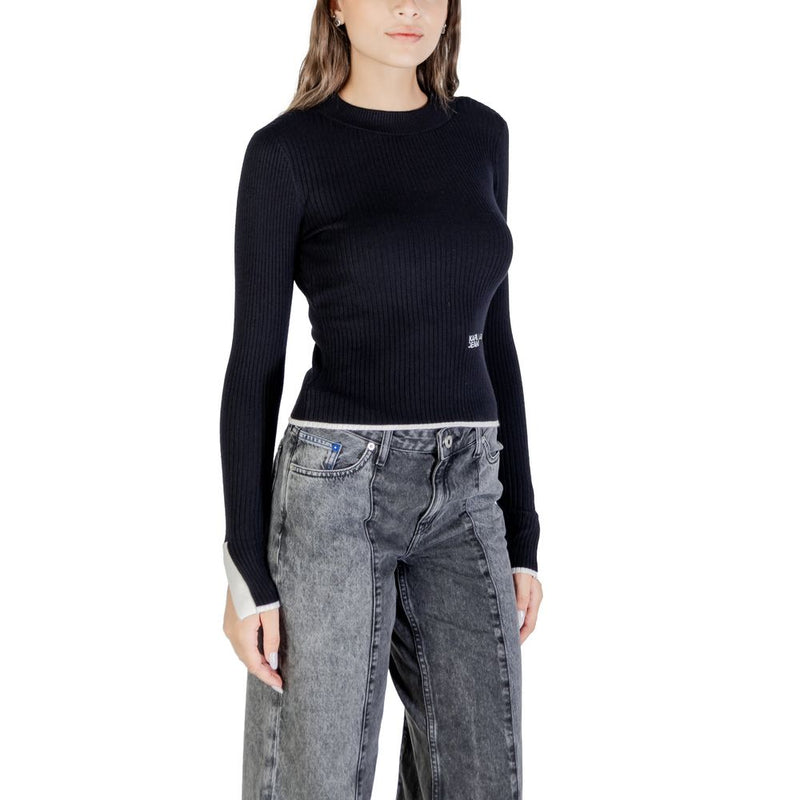 Karl Lagerfeld Black Viscose Mock Neck Sweatshirt