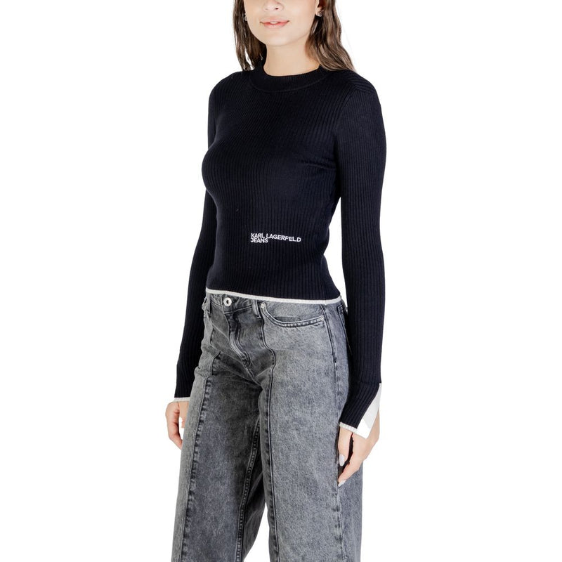 Karl Lagerfeld Black Viscose Mock Neck Sweatshirt