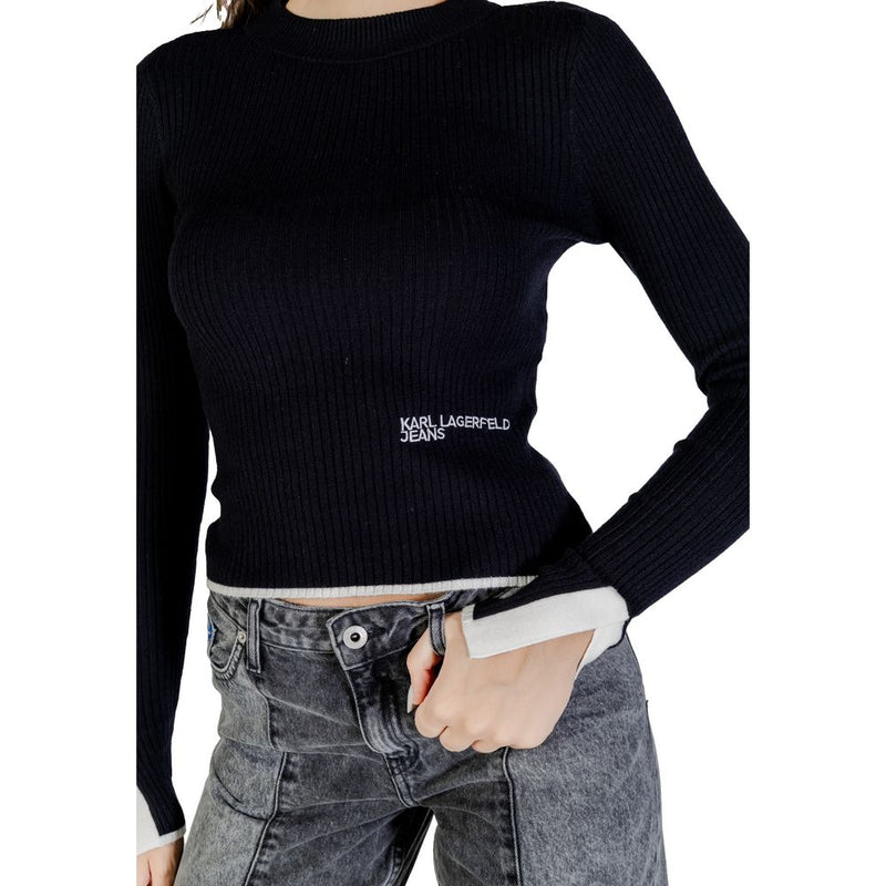 Karl Lagerfeld Black Viscose Mock Neck Sweatshirt