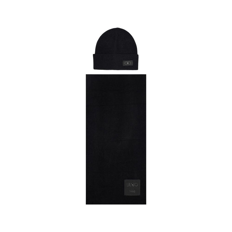 Liu Jo Black Polyester Beanie and Scarf Set
