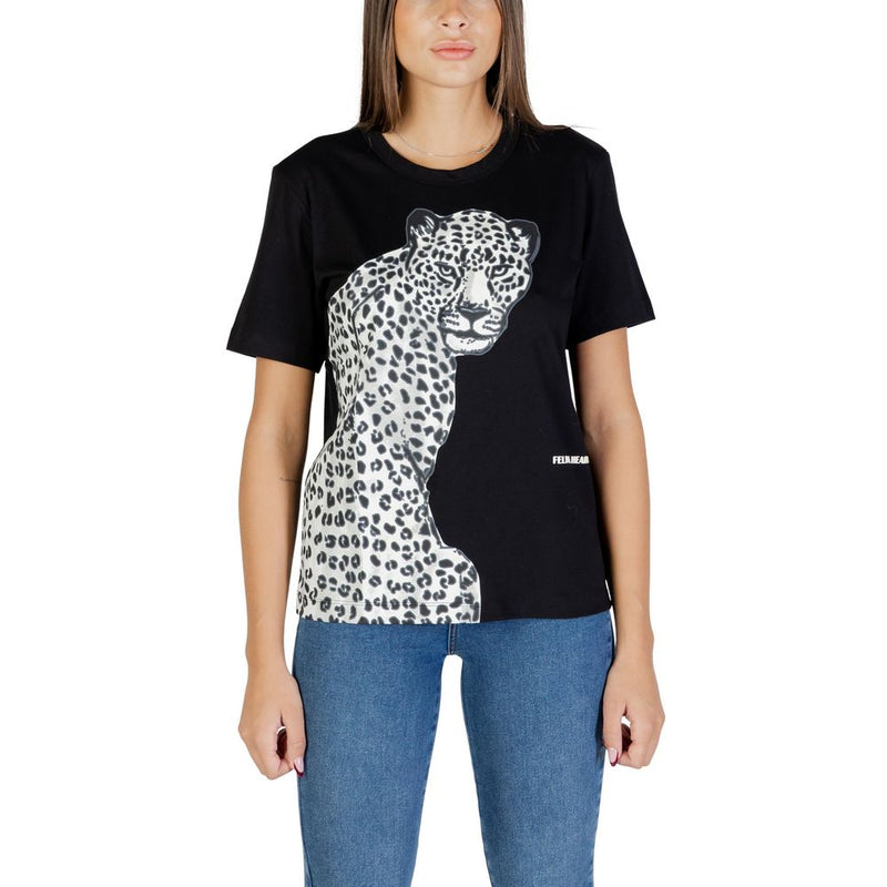 Colcci Black Cotton T-Shirt with Leopard Print