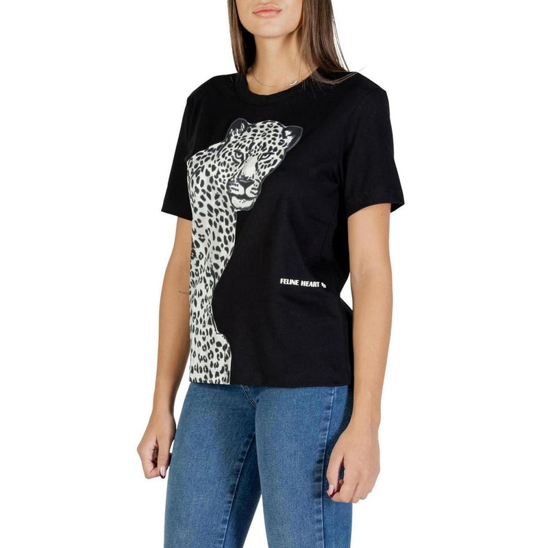 Colcci Black Cotton T-Shirt with Leopard Print