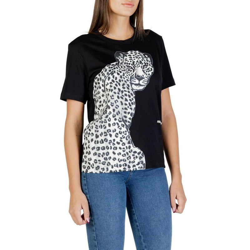 Colcci Black Cotton T-Shirt with Leopard Print