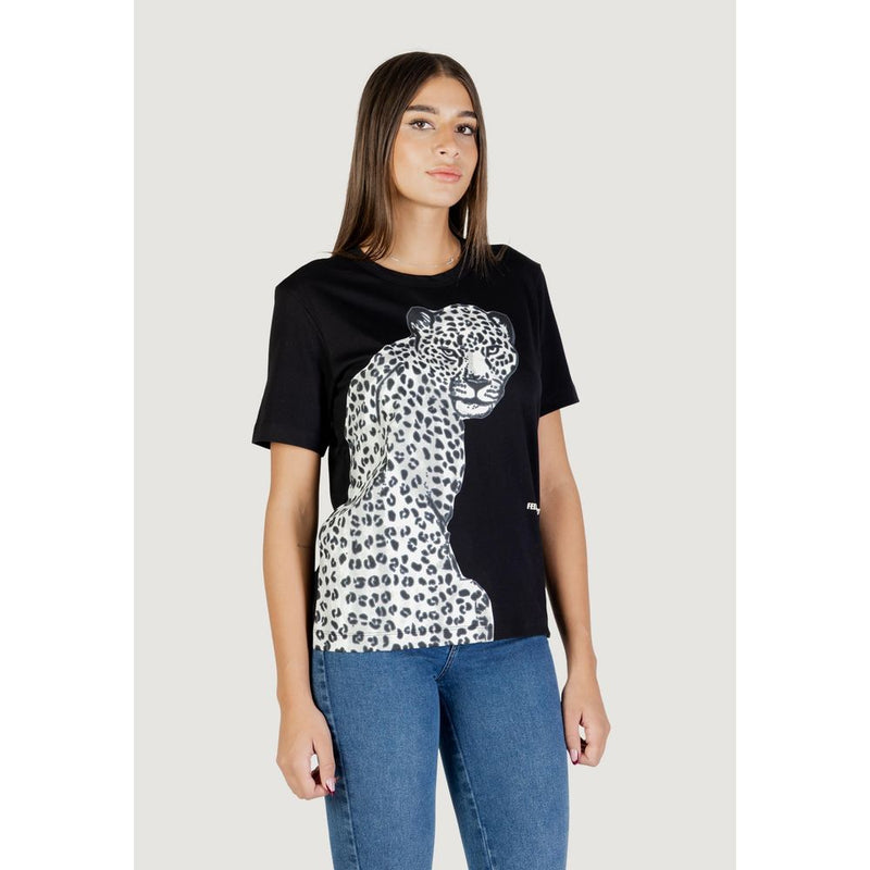 Colcci Black Cotton T-Shirt with Leopard Print