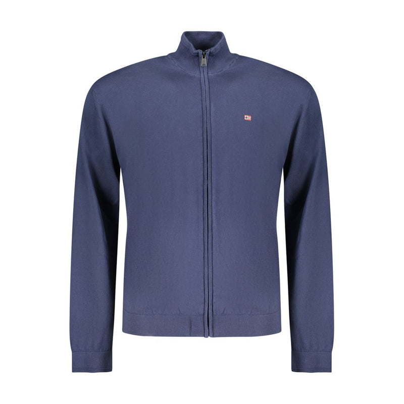 Napapijri Blue Cotton Men Cardigan with High Neck Zipper
