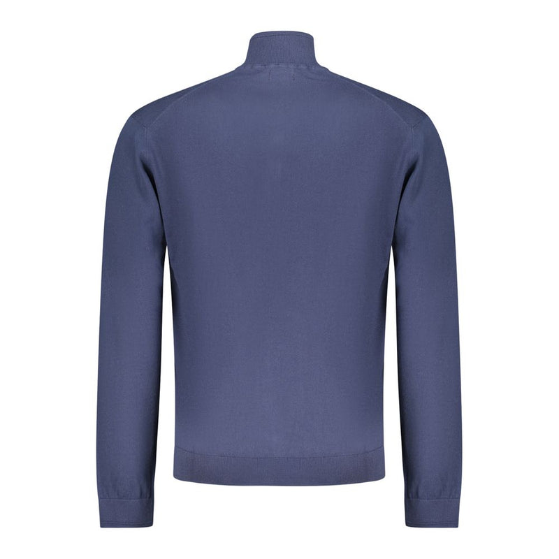 Napapijri Blue Cotton Men Cardigan with High Neck Zipper