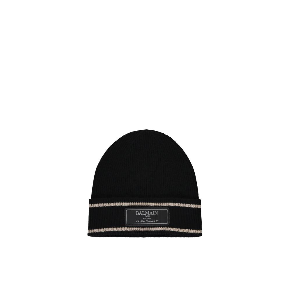 Balmain Black Merino Wool Beanie - Stylish & Warm