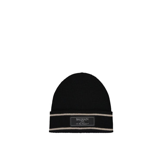 Balmain Black Merino Wool Beanie - Luxurious Winter Accessory