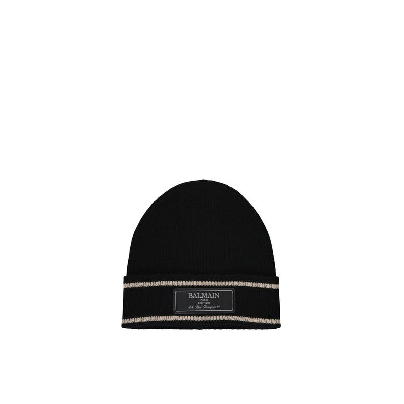 Balmain Black Merino Wool Beanie - Luxurious Winter Accessory
