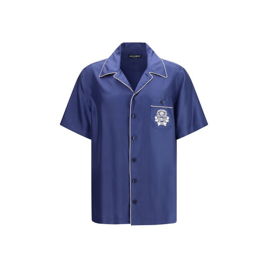 Dolce & Gabbana Blauw Zijden Shirt met Korte Mouwen