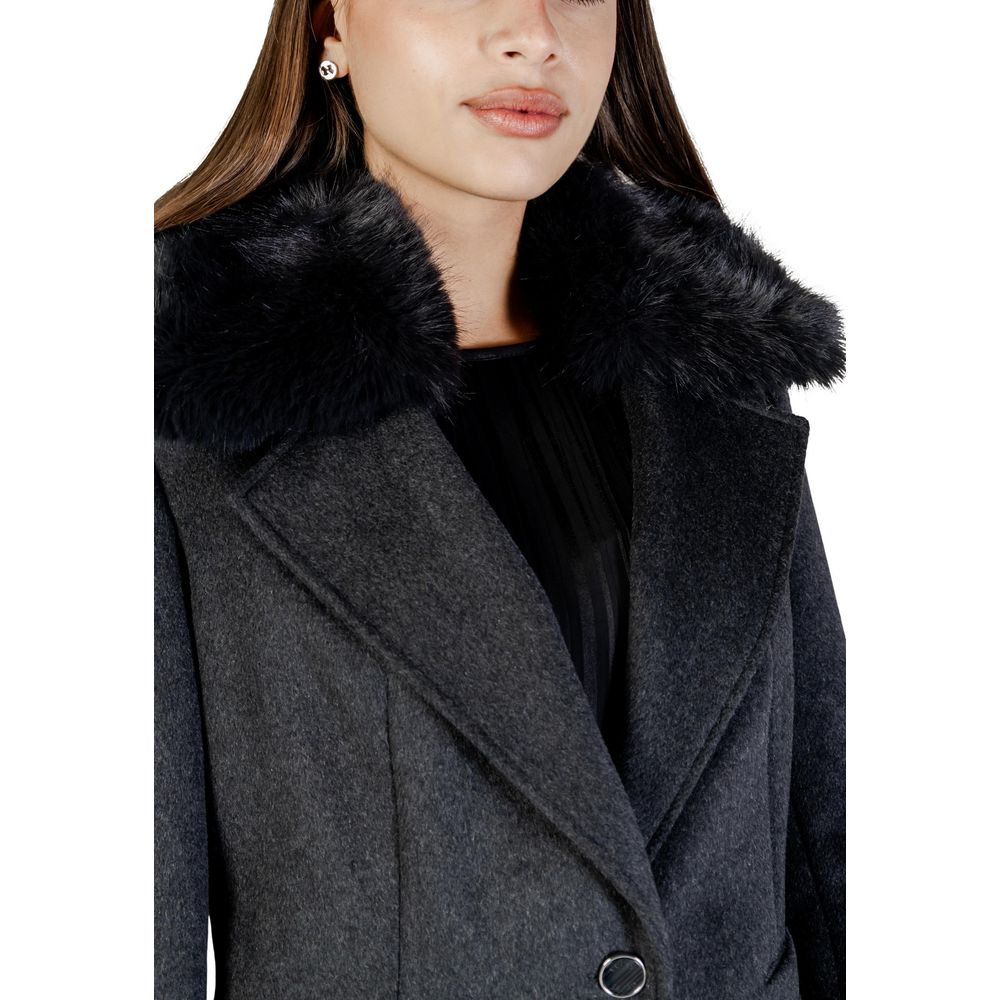 Guess KAROLE FUR COLLAR COAT - Élégant Manteau Gris en Polyester