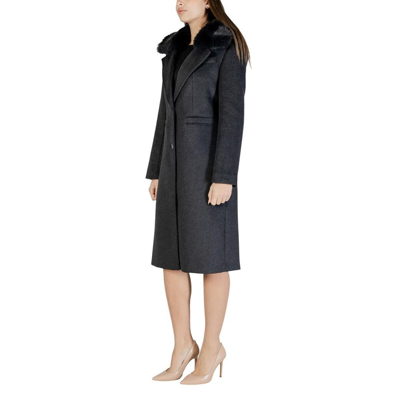 Guess KAROLE FUR COLLAR COAT - Élégant Manteau Gris en Polyester
