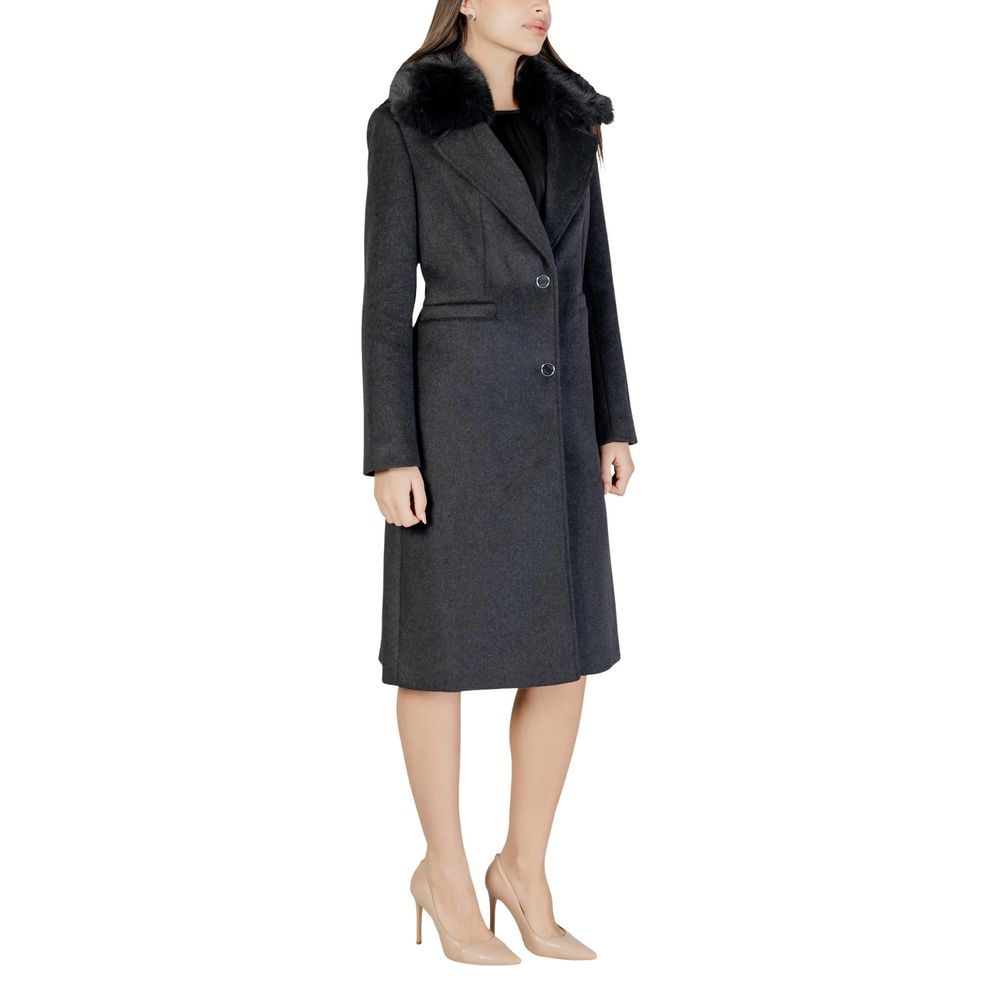 Guess KAROLE FUR COLLAR COAT - Élégant Manteau Gris en Polyester