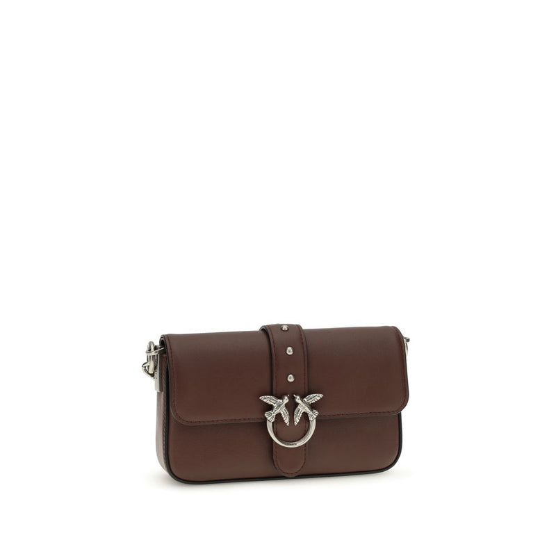 PINKO Brown Calf Leather Baby Love Shoulder Bag